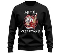 PrintBar Heavy Metal Christmas Sweatshirt - Santa Rocks with Guitar! Unisex, Funny Design for Metalheads. Unwrap the gift of headbanging cheer! Black