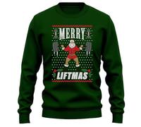 PrintBar Merry Liftmas Sweatshirt - Ho Ho Ho with Heavy Gains! Funny Unisex Design, 80% Cotton, Perfect for Santa's Gym Buddies! Green