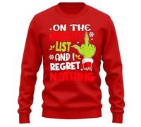 PrintBar Naughty List Regret Nothing Christmas Sweatshirt - Funny Holiday Humor! 100% Cotton, Unisex Design for the Merry Mischief Maker! Red