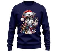 PrintBar Peace Hand Miniature Schnauzer Santa Sweatshirt - Merry Christmas! Adorable pup in a hat, 80% Cotton, Unisex - Spread Holiday Cheer! Navy
