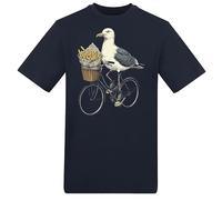 PrintBar Seagull Bike 67 T-Shirt - Feathered Fun on Two Wheels! Unisex, Funny Design, 100% Cotton - Ride with Style, or just Squawk! Blue