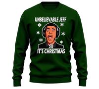 PrintBar Unbelievable Jeff Christmas Sweatshirt - Festive and Hilarious! 80% Cotton, Unisex Design. Perfect for spreading holiday cheer and disbelief! Green