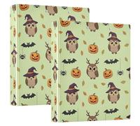 Printed 1.5 Inch 3 Ring Binder, D Ring Binder with Pockets Decorative Binders for School College or Office, Cartoon Owls Halloween