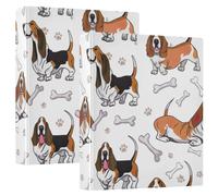 Printed 1.5 Inch 3 Ring Binder, D Ring Binder with Pockets Decorative Binders for School College or Office, Basset Hound Dogs, one sizex1