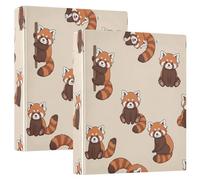 Printed 1.5 Inch 3 Ring Binder, D Ring Binders with Pockets Decorative Binders for School College or Office, Cute Red Pandas Beige