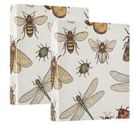 Printed 1.5 Inch 3 Ring Binder, D Ring Binders with Pockets Decorative Binders for School College or Office, Butterfly Moth Insect Beige, one sizex1