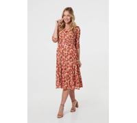 Printed 3/4 Sleeve Midi Faux Wrap Dress Izabel London Red 18