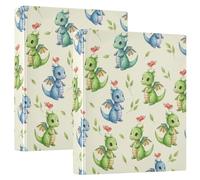 Printed 3 Ring Binder 1.5 Inch, D Ring Binder with Pockets Decorative Binders for School College or Office, Cute Dragons Green Blue