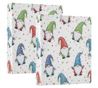 Printed 3 Ring Binder, D Ring Binder with Pockets Decorative Binders for School College or Office, Cute Gnomes Colorful Stars White