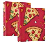 Printed 3 Ring Binder, D Ring Binders with Pockets Decorative Binders for School College or Office, Cartoon Pizza Red, one sizex1