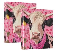 Printed 3 Ring Binder, D Ring Binders with Pockets Decorative Binders for School College or Office, Cow Pink Roses