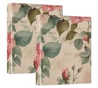 Printed 3 Ring Binder, D Ring Binders with Pockets Decorative Binders for School College or Office, Vintage Pink Roses, one sizex2