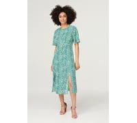 Printed Angel Sleeve Tea Dress Izabel London Green 14