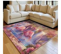 Printed Area Rug 160 x 230 cm Butterflies and flamingos Modern 3D Carpet Pink Soft Durable Floor Rug for Bedroom & Living Room