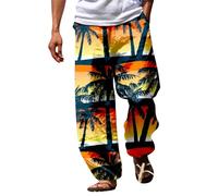 Printed Beach Pants Men, Elasticated Waist 3D Printed Tracksuit Bottoms Beach Walking Jogging Sweatpants Lightweight Wide Leg Trousers Colourful Fashion Jogger Outdoor Pants