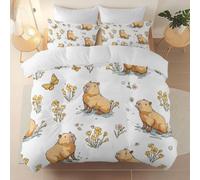 Printed Bedding Set Cartoon Capybara Simple Line, Reversible 200 × 200 cm Duvet Cover with Zipper Closure, White Soft Microfiber Quilt Cover, Includes 2 Pillowcases, Easy Care Bedroom Decor
