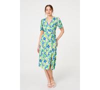 Printed Belt Detail Wrap Midi Dress Izabel London Green 18