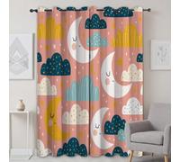 Printed Blackout Curtains, Cartoon Moon Stars, W 66" x L 72" (2 Panels)