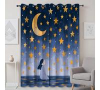 Printed Blackout Curtains, Fantasy Moon Stars, W 46" x L 72" (2 Panels)