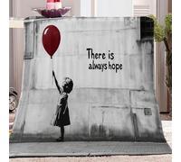 Printed Blanket Girl holding red balloon in style Soft Gray Fleece Flannel Throw Blanket Lightweight Cute Comfy 71 x 87 inch Warm Blankets for Couch Sofa Bed Office