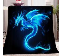 Printed Blanket Glowing western dragon Soft Blue Fleece Flannel Throw Blanket Lightweight Cute Comfy 59 x 79 inch Warm Blankets for Couch Sofa Bed Office