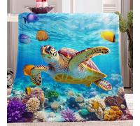 Printed Blue Blanket, Soft Fleece Flannel Throw Blanket Lightweight Cute Comfy Warm Energetic turtle and fish Bed Blankets for Couch Sofa Bed Office 50 x 60 inch