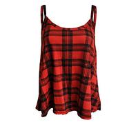 Printed Cami Swing Vest Top#(Red Tartan Print Sleeveless Strappy Cami Swing Vest Top#UK 16-18#Womens)