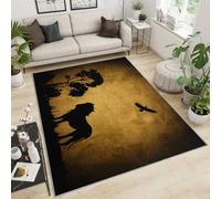 Printed Carpet Small Size 50X80Cm Retro Plants And Animals Area Rug, Brown Lion Swallow Silhouette Carpet, Polyester Soft Touch Easy Clean With Rubber Backing, Living Room Bedroom Decorations Carpets