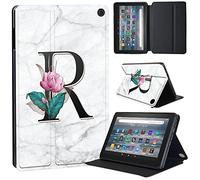 Printed Case Compatible with All-New Amazon Kindle Fire HD 8 & 8 Plus Tablet (12th Gen/10th Gen, 2022/2020 Release) 8 Inch Thin Premium PU Leather Folio Case Cover (letter R on white marble)
