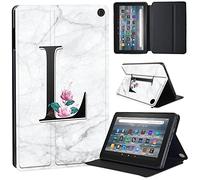 Printed Case Compatible with All-New Amazon Kindle Fire HD 8 & 8 Plus Tablet (12th Gen/10th Gen, 2022/2020 Release) 8 Inch Thin Premium PU Leather Folio Case Cover (letter L on white marble)
