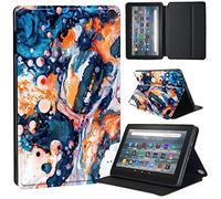 Printed Case Compatible with All-New Amazon Kindle Fire HD 8 & 8 Plus Tablet (12th Gen/10th Gen, 2022/2020 Release) 8 Inch Thin Premium PU Leather Folio Case Cover (ink paint - orange & dark blue)