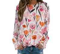 Printed Casual Sweatshirt With Round Neck Sleeves Long Sleeves Regular Sleeves Sweatshirt Spring Autumn Tunic Tops Womens Jumper Oversized Sweatshirts Pink