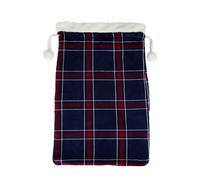PRINTED CHECK FLEECE CHRISTMAS SACK NVY
