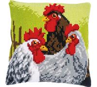 Vervaco Cross Stitch Kit Cushion Complete Set Rooster and Chickens Decoration Manual Embroidery Kit Adult Creative Art Gift DIY Cross Stitch Embroidery ca. 40 x 40 cm