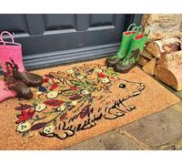 Printed Coir Door Mat for Home Entrance Indoor and Outdoor, Patio, Balcony Non-Slip Durable Natural Coconut Fiber Doormat in 45x75 cm Floral Hedgehog