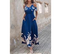Printed Cold Shoulder Short Sleeve Maxi Dress- Navy Dresses Everyday The Label Navy 20