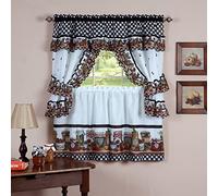 Printed Cottage Tier and Swag Window Curtain Set - 57 Inch Width, 24 Inch Length - Mason Jars - Light Filtering Drapes for Kitchen, Living & Dining Room by Achim Home Decor