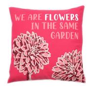 Printed Cotton Cushion Cover - We Are Flowers, Olive & Pink