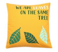 Printed Cotton Cushion Cover - We Are Leaves, Yellow & Blue