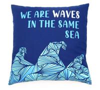 Printed Cotton Cushion Cover - We Are Waves, Grey & Blue