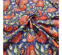 Printed Cotton Fabric Hand Printed Indian Fabric Soft Cotton Fabric by The Yard Jaipuri Cotton Kurti Print Summer Dress, Multicoloured, 2.5 Yards