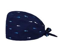 Printed Cotton Surgical Cap for Doctors and Nurses, Adjustable and Breathable Sweatband Hat with Shark Pattern
