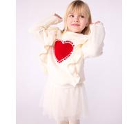 Printed Cotton Sweatshirt with Frills for Girls, PETIT BATEAU ecru