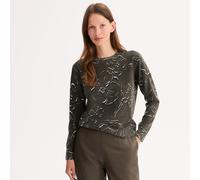 Printed Crew Neck Jumper in Fine Knit Khaki
