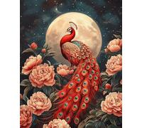Printed Cross Stitch Kit, Animals Peacock and Flowers Pre-Printed Stamped Embroidery Kits Easy Cross Stitch Kits for Beginners 40x50cm