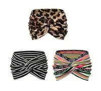 Printed Cross Yoga Headband, Boho Style & Paisley Print Hair Band, Wide Elastic Hair Band, Twist Headbands for Women (3pcs-d)