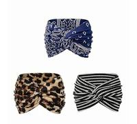 Printed Cross Yoga Headband, Boho Style & Paisley Print Hair Band, Wide Elastic Hair Band, Twist Headbands for Women (3pcs-c)