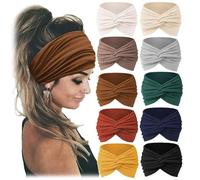 Printed Cross Yoga Headband, Boho Style & Paisley Print Hair Band Women's Wide Elastic Twist Knot Headbands Non-Slip (10pcs-j,M)