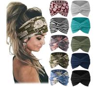 Printed Cross Yoga Headband, Boho Style & Paisley Print Hair Band Women's Wide Elastic Twist Knot Headbands Non-Slip (10pcs-l,M)