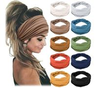 Printed Cross Yoga Headband, Boho Style & Paisley Print Hair Band Women's Wide Elastic Twist Knot Headbands Non-Slip (10pcs-d,M)
